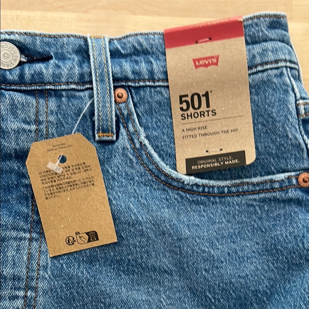 Levi's Blue Distressed Denim Shorts - Picture 2 of 4